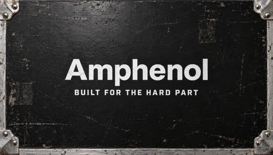 Amphenol end card stenciled on a black flight case